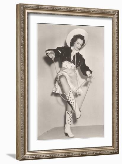 Cowgirl with Rope Tangled on Boot-null-Framed Art Print
