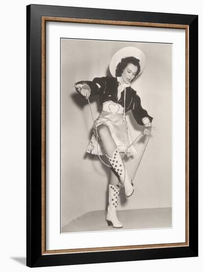 Cowgirl with Rope Tangled on Boot-null-Framed Art Print