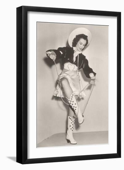 Cowgirl with Rope Tangled on Boot-null-Framed Art Print