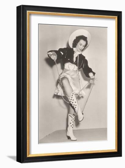 Cowgirl with Rope Tangled on Boot-null-Framed Art Print