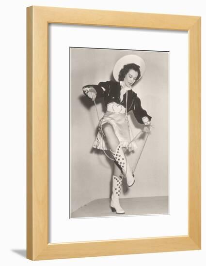 Cowgirl with Rope Tangled on Boot-null-Framed Art Print