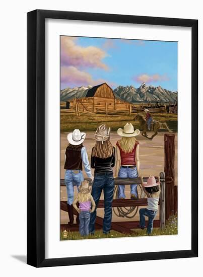 Cowgirls Scene-Lantern Press-Framed Premium Giclee Print