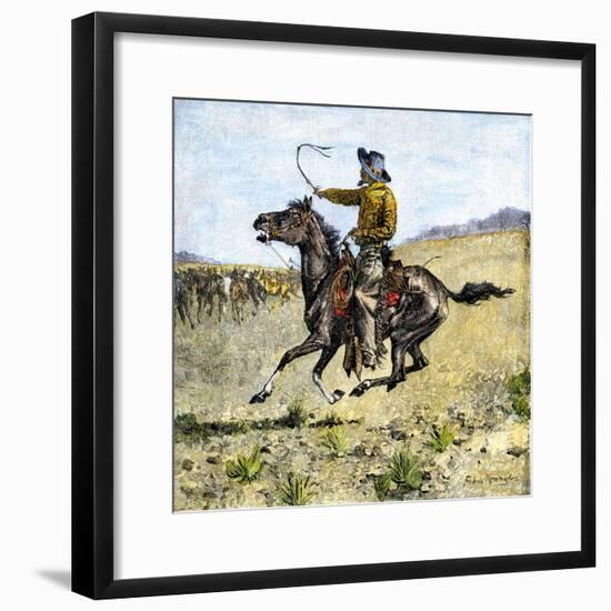 Cowhand Rounding Up Cattle Mixed in with the Horse Herd-null-Framed Giclee Print