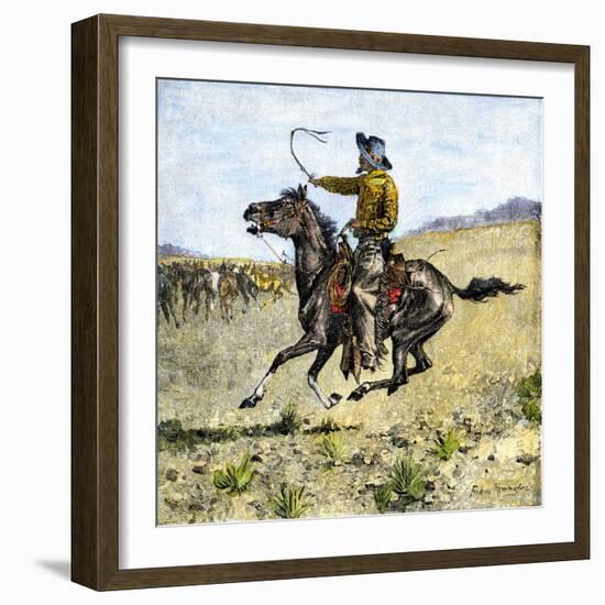 Cowhand Rounding Up Cattle Mixed in with the Horse Herd-null-Framed Giclee Print