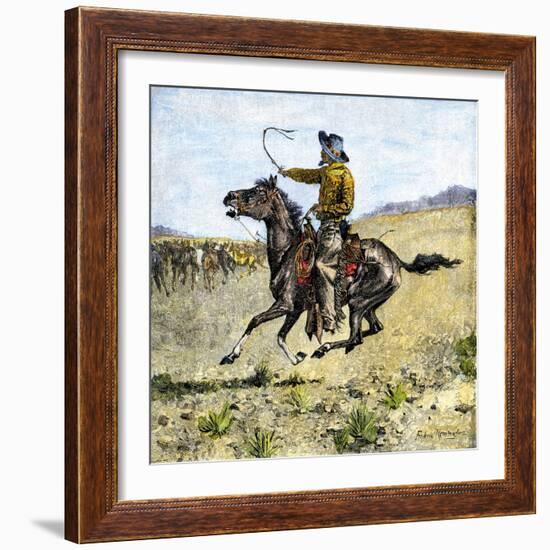 Cowhand Rounding Up Cattle Mixed in with the Horse Herd-null-Framed Giclee Print