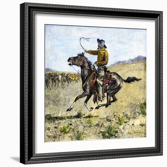 Cowhand Rounding Up Cattle Mixed in with the Horse Herd-null-Framed Giclee Print