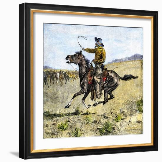 Cowhand Rounding Up Cattle Mixed in with the Horse Herd--Framed Giclee Print