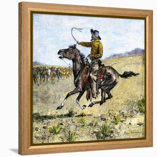 Cowhand Rounding Up Cattle Mixed in with the Horse Herd-null-Framed Premier Image Canvas