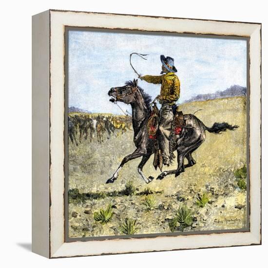 Cowhand Rounding Up Cattle Mixed in with the Horse Herd-null-Framed Premier Image Canvas