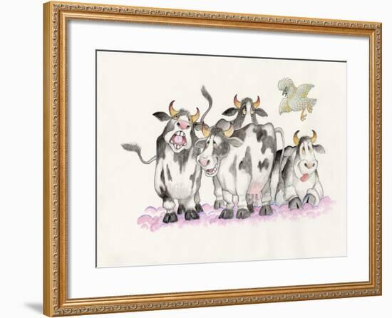 Cows and Duck-Bill Bell-Framed Giclee Print