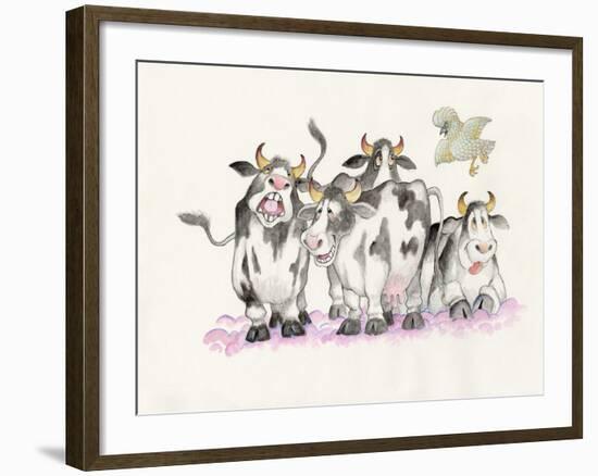 Cows and Duck-Bill Bell-Framed Giclee Print