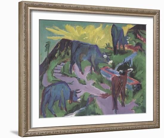 Cows at Sunset-Ernst Ludwig Kirchner-Framed Giclee Print