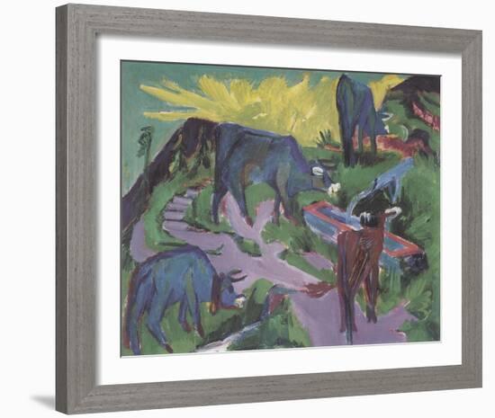 Cows at Sunset-Ernst Ludwig Kirchner-Framed Giclee Print