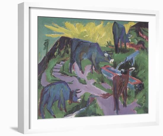 Cows at Sunset-Ernst Ludwig Kirchner-Framed Giclee Print