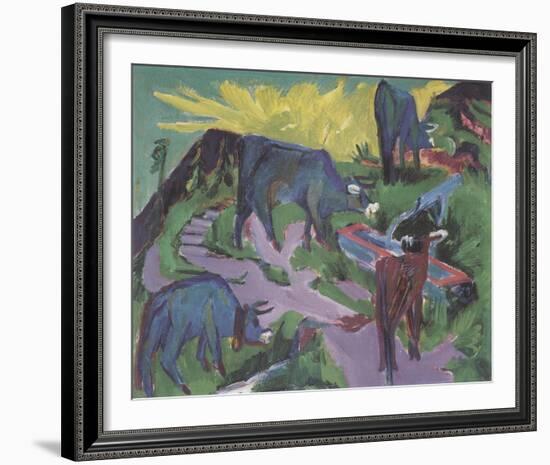 Cows at Sunset-Ernst Ludwig Kirchner-Framed Giclee Print