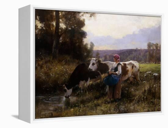 Cows at the Watering Hole; Les Vaches a l'Abreuvoir-Julien Dupre-Framed Premier Image Canvas