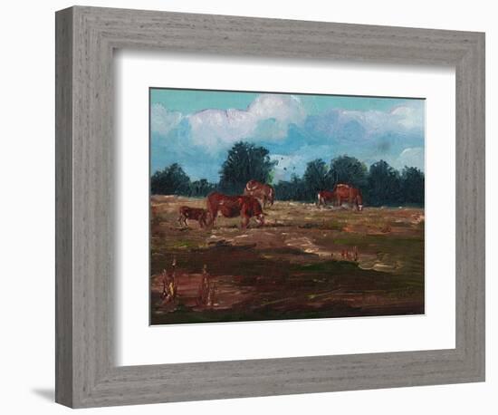 Cows Grazing, 2008, (Oil on Canvas)-Helen White-Framed Giclee Print