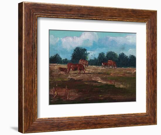 Cows Grazing, 2008, (Oil on Canvas)-Helen White-Framed Giclee Print