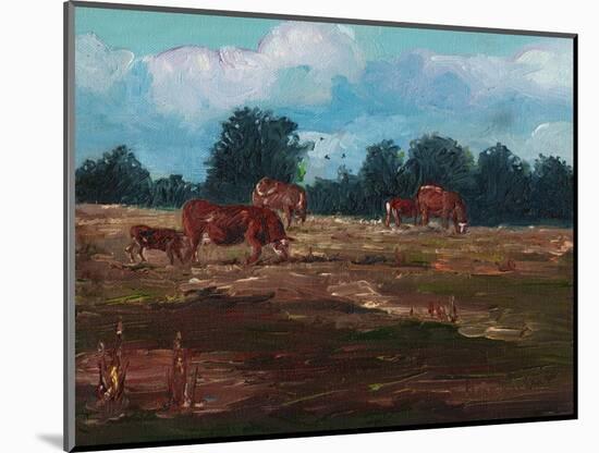 Cows Grazing, 2008, (Oil on Canvas)-Helen White-Mounted Giclee Print