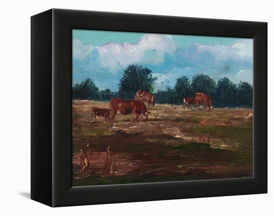 Cows Grazing, 2008, (Oil on Canvas)-Helen White-Framed Premier Image Canvas
