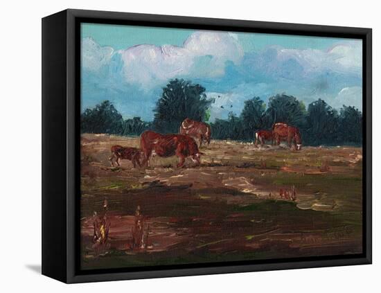 Cows Grazing, 2008, (Oil on Canvas)-Helen White-Framed Premier Image Canvas