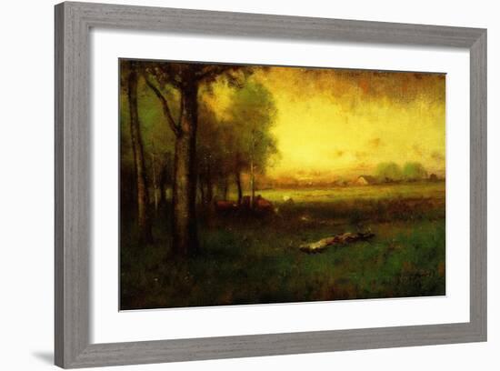 Cows Grazing at Sunset-George Snr. Inness-Framed Giclee Print