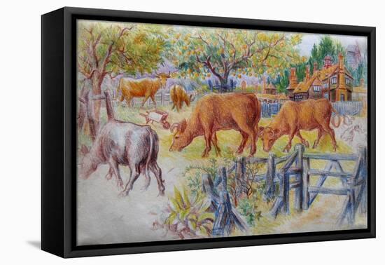 Cows Grazing-Louis Wain-Framed Premier Image Canvas