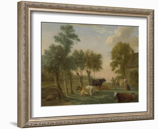 Cows in a Meadow Near a Farm, Paulus Potter-Paulus Potter-Framed Art Print