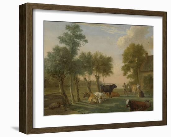 Cows in a Meadow Near a Farm, Paulus Potter-Paulus Potter-Framed Art Print