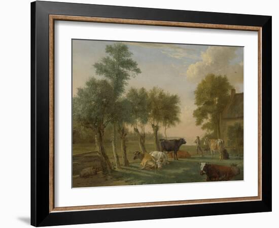 Cows in a Meadow Near a Farm, Paulus Potter-Paulus Potter-Framed Art Print