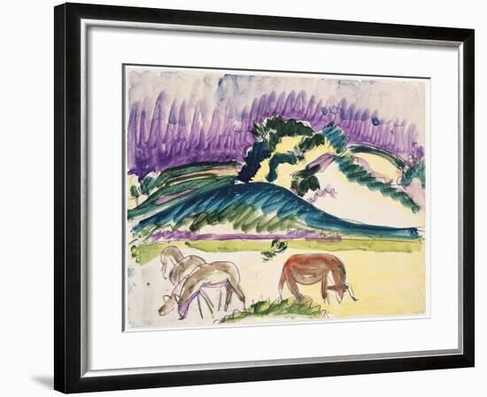 Cows in the Pasture by the Dunes, 1913-Ernst Ludwig Kirchner-Framed Giclee Print