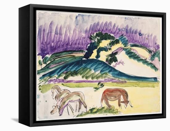 Cows in the Pasture by the Dunes, 1913-Ernst Ludwig Kirchner-Framed Premier Image Canvas