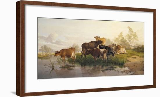 Cows in the Water Meadows-Thomas Cooper-Framed Giclee Print