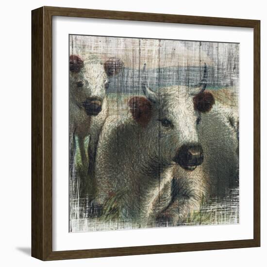 Cows on Vintage Wood-null-Framed Art Print