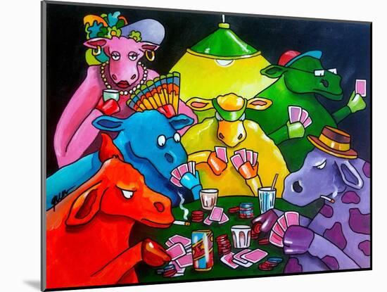 Cows Poker-Howie Green-Mounted Giclee Print