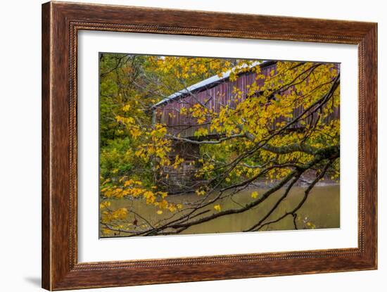 Cox Ford Covered Bridge over Sugar Creek in Parke County, Indiana-Chuck Haney-Framed Photographic Print