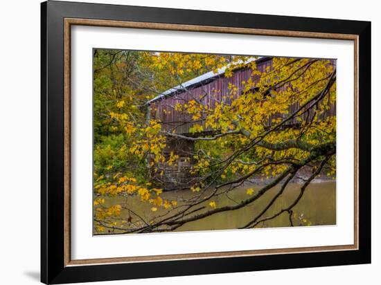 Cox Ford Covered Bridge over Sugar Creek in Parke County, Indiana-Chuck Haney-Framed Photographic Print