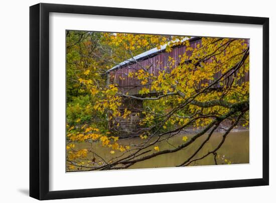 Cox Ford Covered Bridge over Sugar Creek in Parke County, Indiana-Chuck Haney-Framed Photographic Print