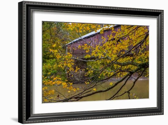 Cox Ford Covered Bridge over Sugar Creek in Parke County, Indiana-Chuck Haney-Framed Photographic Print