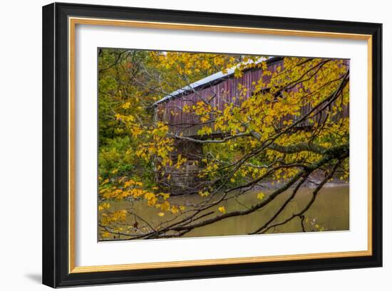 Cox Ford Covered Bridge over Sugar Creek in Parke County, Indiana-Chuck Haney-Framed Photographic Print