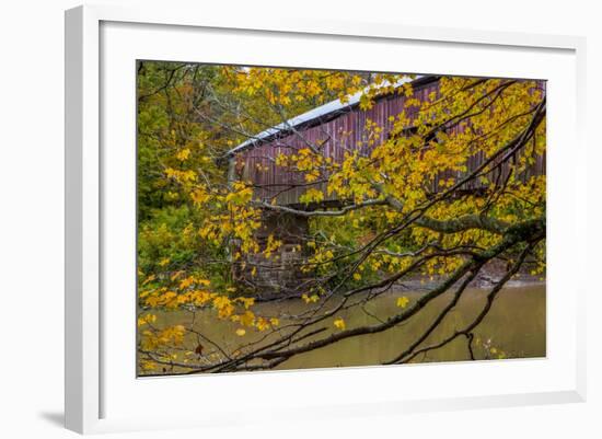 Cox Ford Covered Bridge over Sugar Creek in Parke County, Indiana-Chuck Haney-Framed Photographic Print