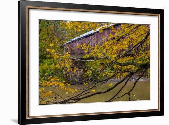 Cox Ford Covered Bridge over Sugar Creek in Parke County, Indiana-Chuck Haney-Framed Photographic Print