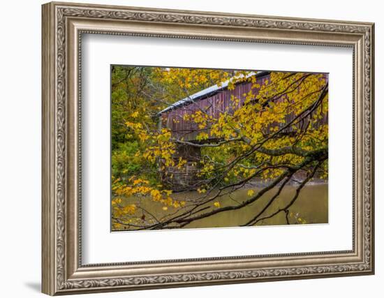 Cox Ford Covered Bridge over Sugar Creek in Parke County, Indiana-Chuck Haney-Framed Photographic Print