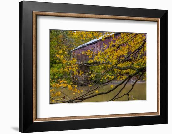 Cox Ford Covered Bridge over Sugar Creek in Parke County, Indiana-Chuck Haney-Framed Photographic Print