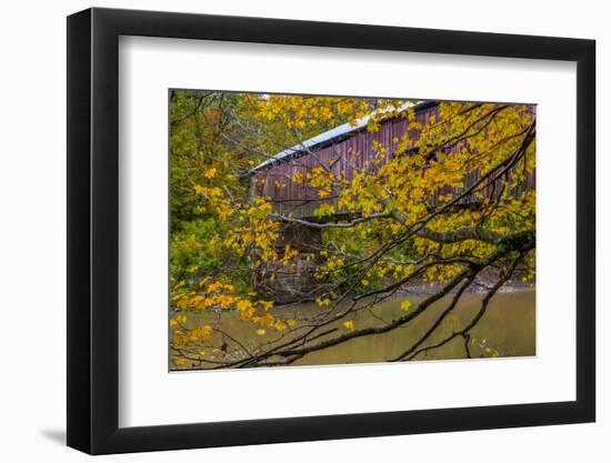 Cox Ford Covered Bridge over Sugar Creek in Parke County, Indiana-Chuck Haney-Framed Photographic Print