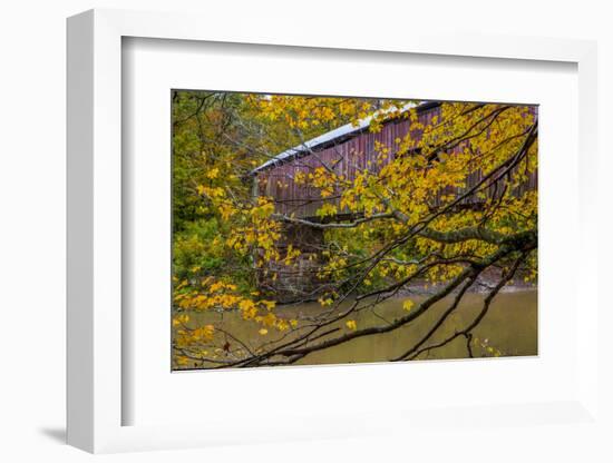 Cox Ford Covered Bridge over Sugar Creek in Parke County, Indiana-Chuck Haney-Framed Photographic Print