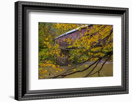 Cox Ford Covered Bridge over Sugar Creek in Parke County, Indiana-Chuck Haney-Framed Photographic Print