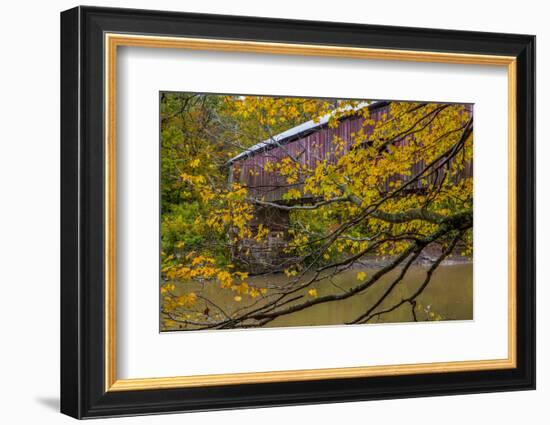 Cox Ford Covered Bridge over Sugar Creek in Parke County, Indiana-Chuck Haney-Framed Photographic Print