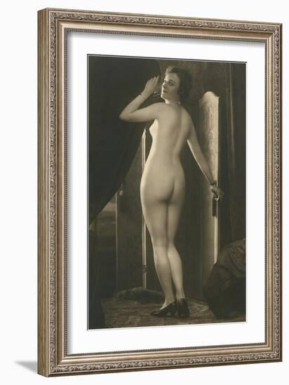 Coy Nude at Wardrobe Door-null-Framed Art Print