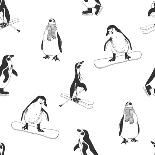 Seamless Pattern - Penguins. Winter Sports. Black and White-Cozy nook-Art Print